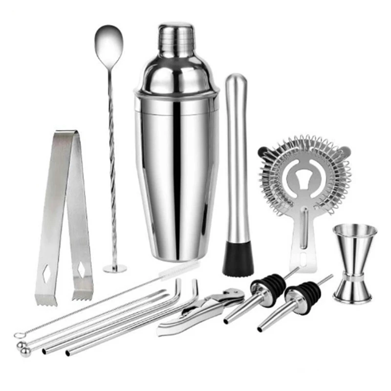 

A85Q-14Pcs Cocktail Shaker Set Bartender Kit -Stainless Steel Bar Tools For DIY Bartending Home Made Cocktails Accessories