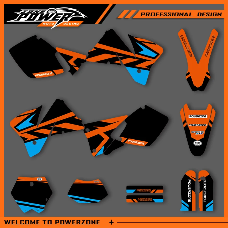 

POWERZONE Мотокросс Team Графический фон Наклейки Наборы наклеек для KTM 1998 1999 2000 SXF SX EXC EXC-F Индивидуальный номер 01