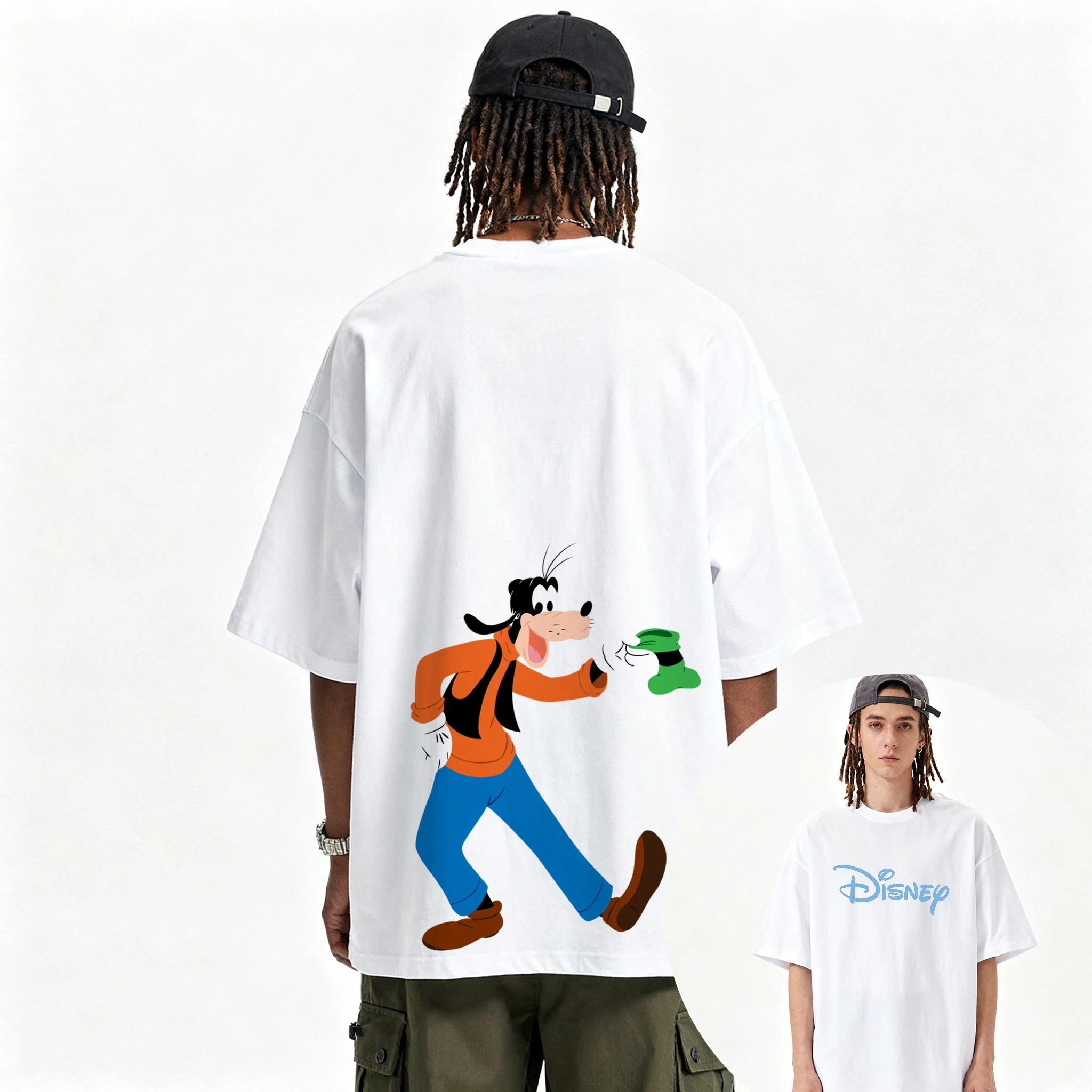 디즈니 구피 힙합 그래픽 티셔츠 여름 패션 스포츠 퓨어 코튼 남성 티셔츠 아동 의류 티 Y2k 여성