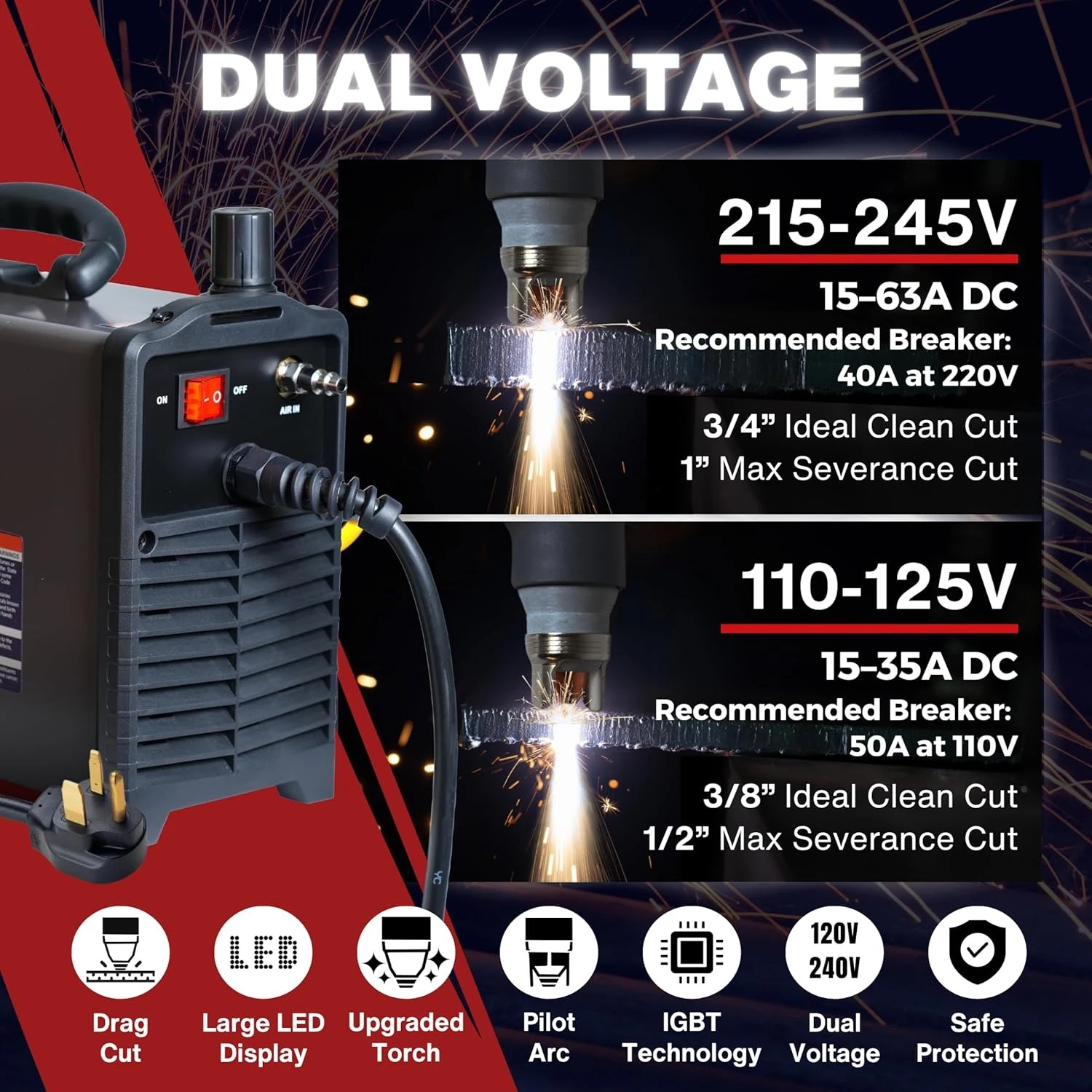 قاطع بلازما بقوس تجريبي غير يعمل باللمس من ZZW، تمكين قطع السحب، قطع نظيف 3/4 بوصة 19 مم، قطع قطع قطع 1 بوصة 25 مم، معدن تشغيل قوس غير HF