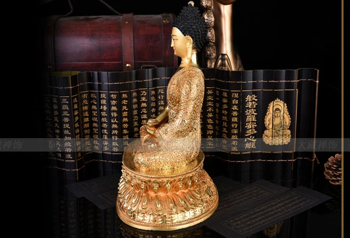 GOOD --33cm LARGE # Buddhist Buddhism efficacious Safety Nepal Gold-plated Sakyamuni brass Buddha statue