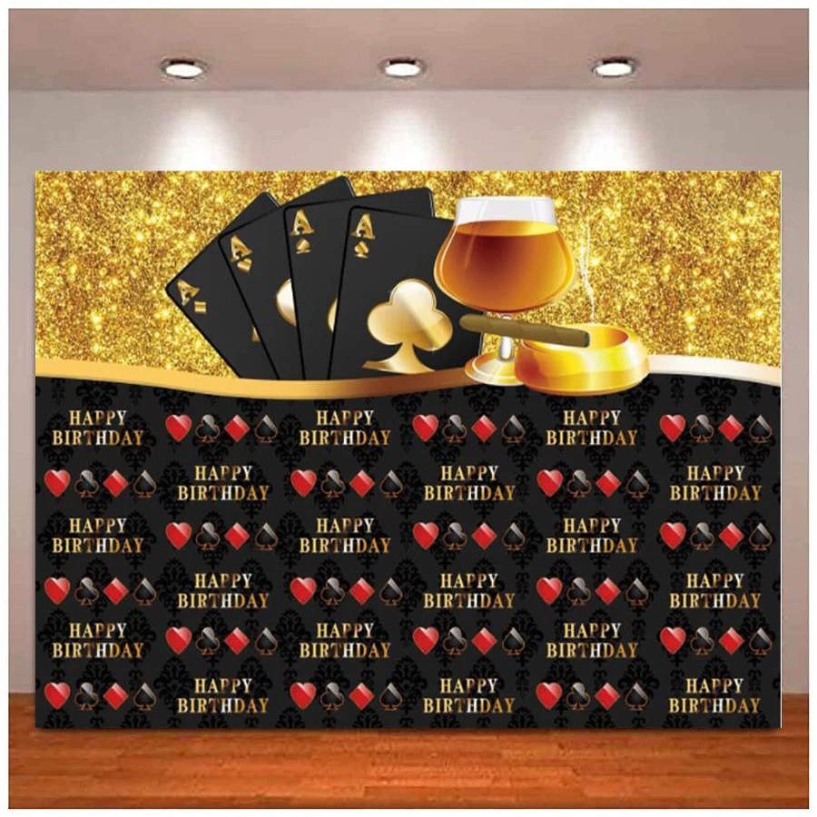 Photography Backdrops Gold Point Casino Playing Cards Happy Birthday Man Poster Banner Photo Backgrounds Banner For Photo Studio