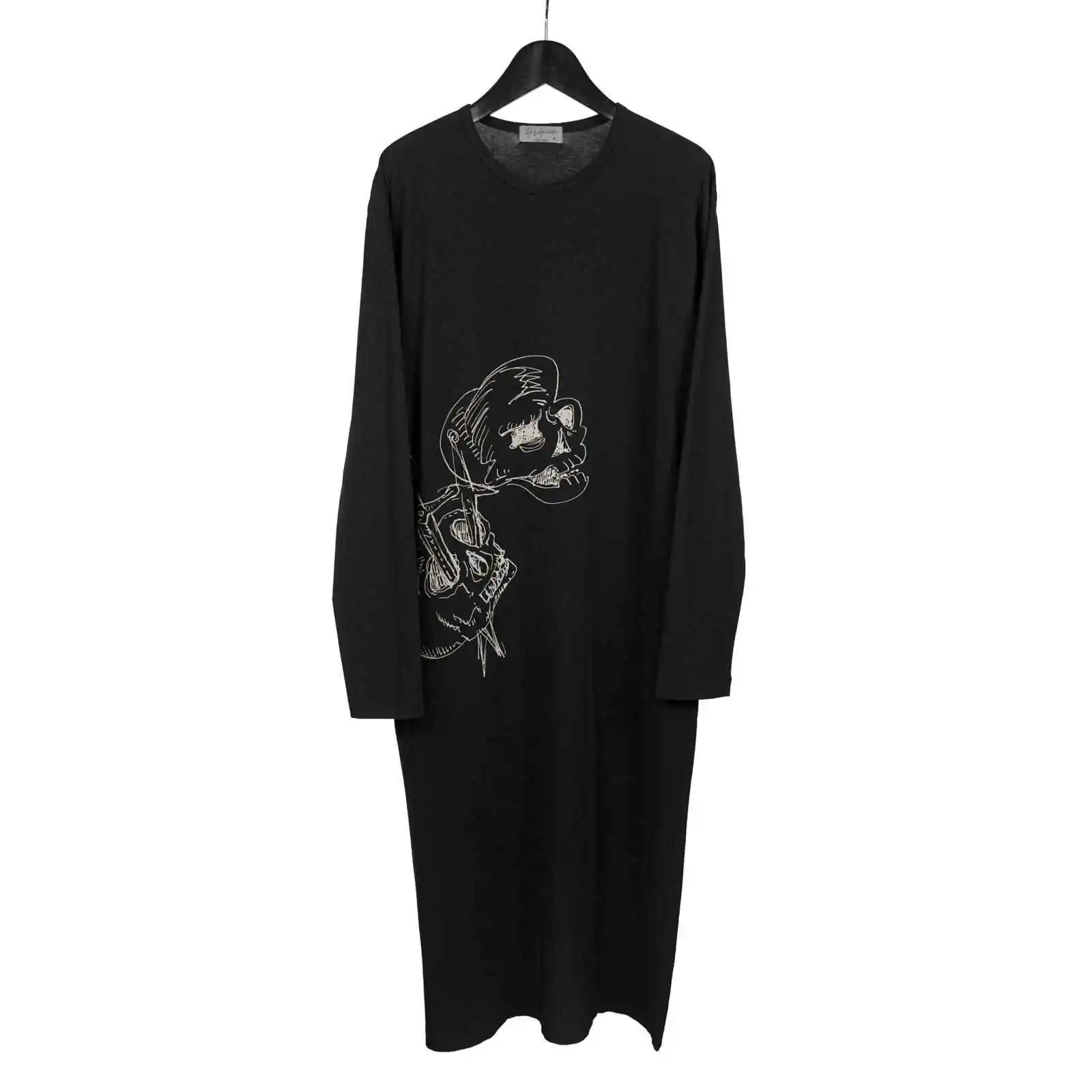 

TOP-YAMAMOTO оригинальное трикотажное платье с принтом тяжелой промышленности, свободная женская футболка средней длины со шнуровкой на спине