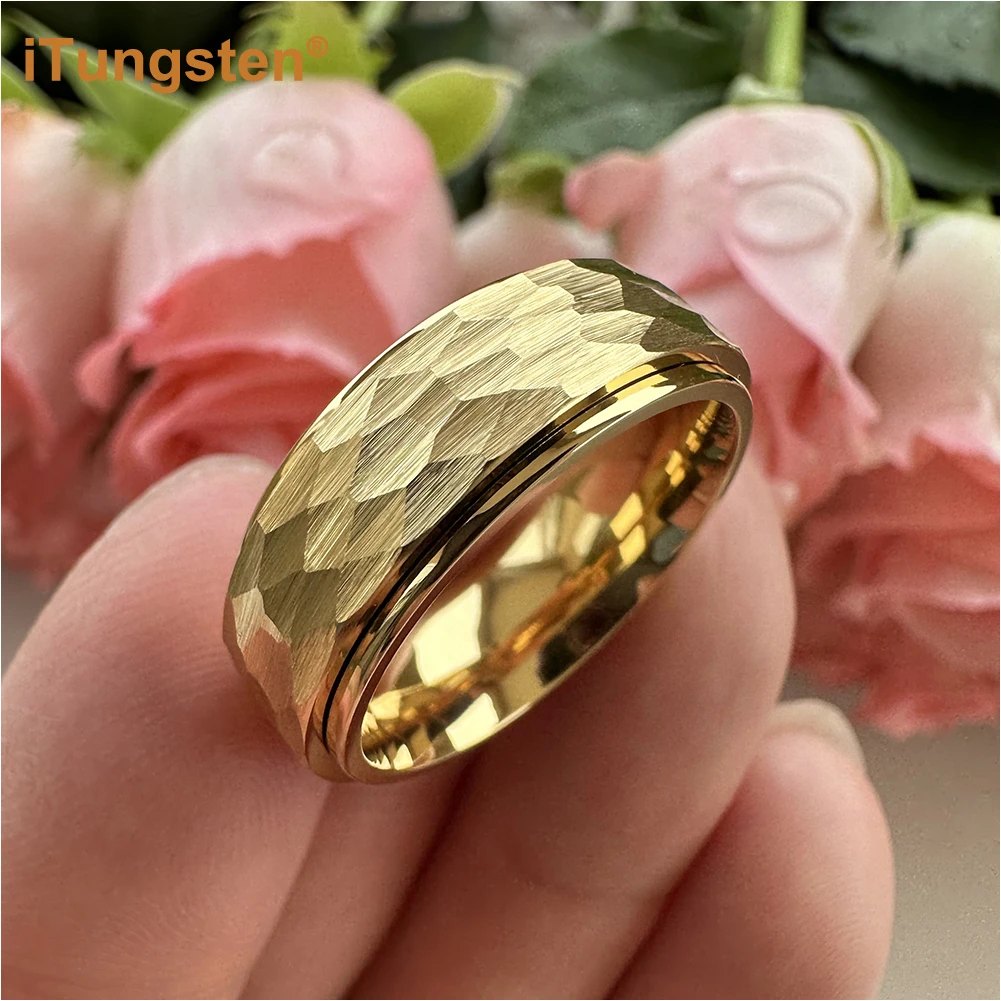 iTungsten New Arrivals 8mm Men Women Hammer Wedding Band Tungsten Titanium Spinner Rings Fashion Jewelry Step Edges Comfort Fit - Image 6