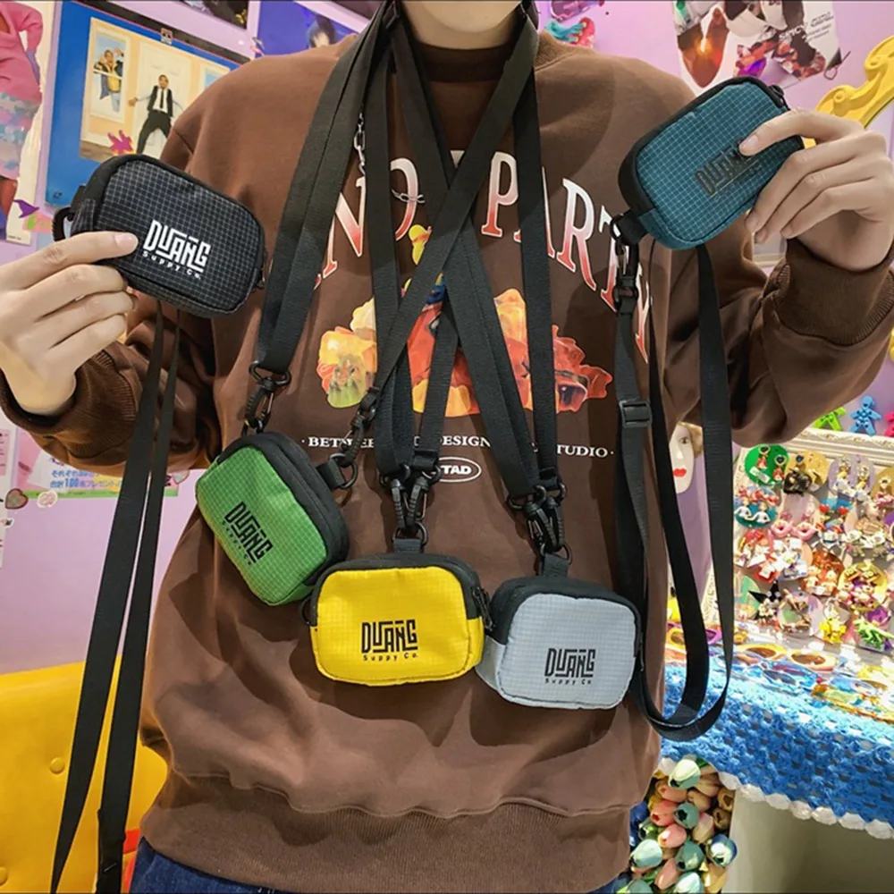 Neck Hanging Nylon Coin Purse Lanyard Casual Couple Crossbody Bag Earphone Bag Japanese Style Mini Storage Bag Boys Girls