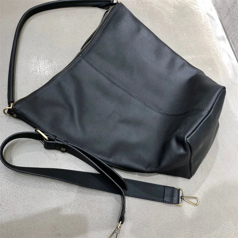 Simple Large capacity Leather Shoulder Bags For Women 2022 England Style Genuine Leather Crossbody Bag Female Bucket Big Totes