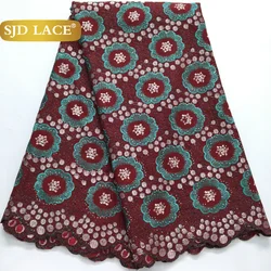 SJD LACE Nigerian African Cotton Stones Lace Fabric 2025 High Quality Embroidery Swiss Voile Lace For Women Wedding Dresses 4233