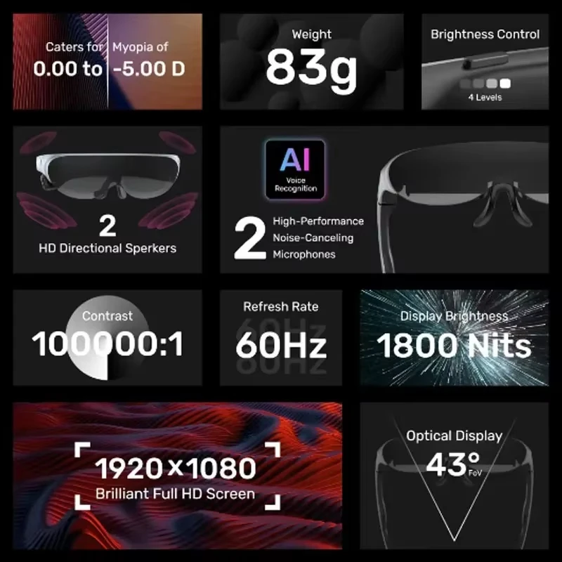 Rokid Air Smart AR-Brille, tragbar, 1080P, 3D-Display, HD-Bildschirmprojektion für Handy, Computer, Heimkino, Unterhaltung