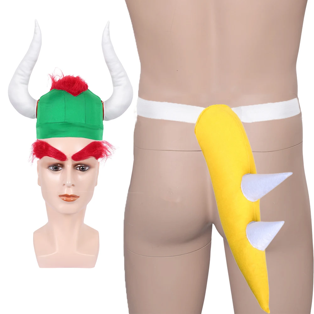 Disfraz de Fantasia Turtle Bowser Koopa, Gorro con Decoración de Cola, Accesorios de Disfraz de Anime para Hombre, Accesorios de Disfraz para Halloween y Carnaval