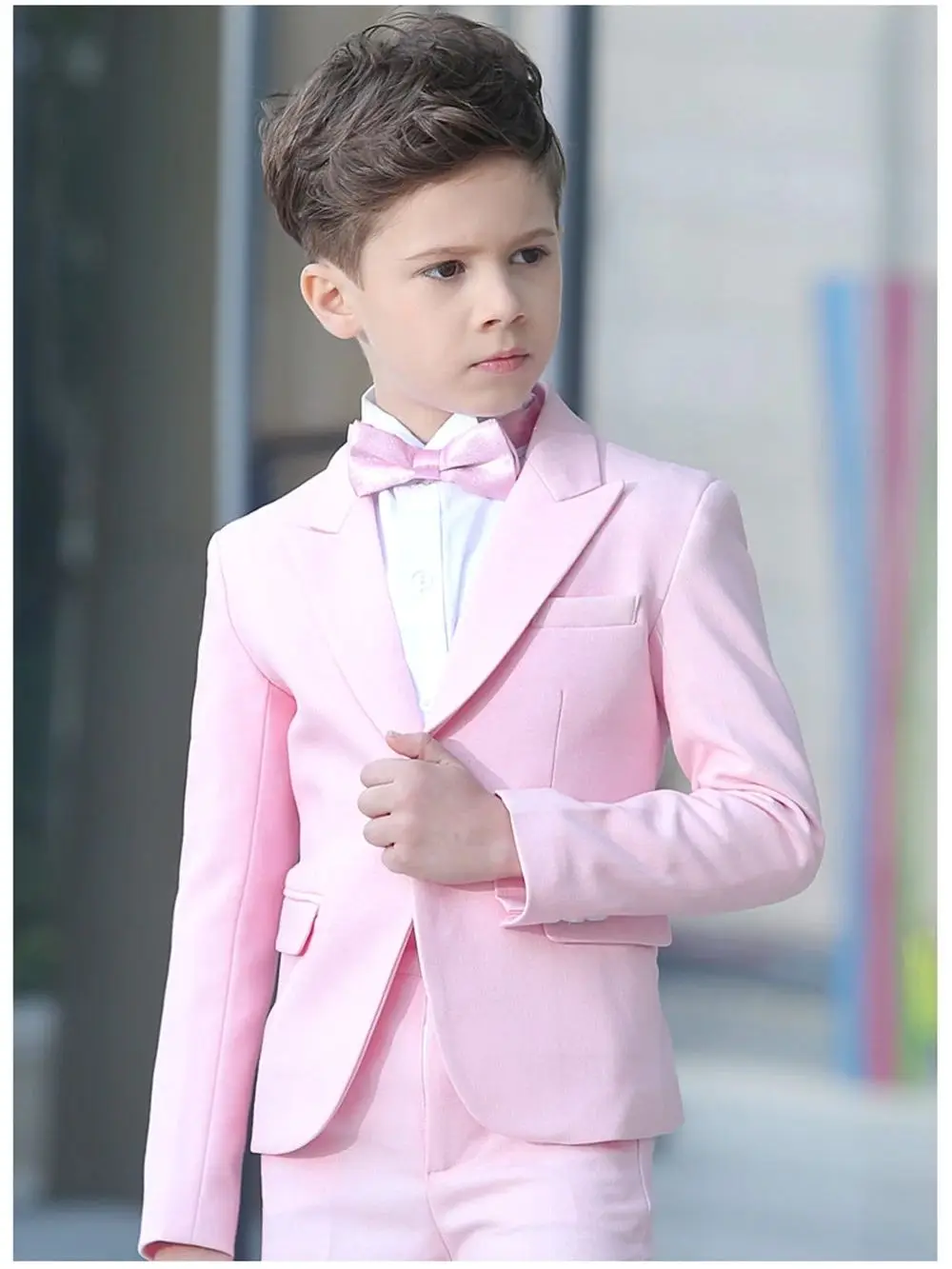 2023 Slim Fit Pink Kid Suit bambini abiti da sposa Blazer su misura ragazzi abiti smoking 3 pezzi giacca pantaloni gilet Costume Homme