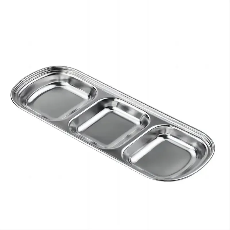 

Stainless Steel 3-compartment Dip Tray Seasoning Sauce Seasoning Tray BBQ Restaurant Cutlery