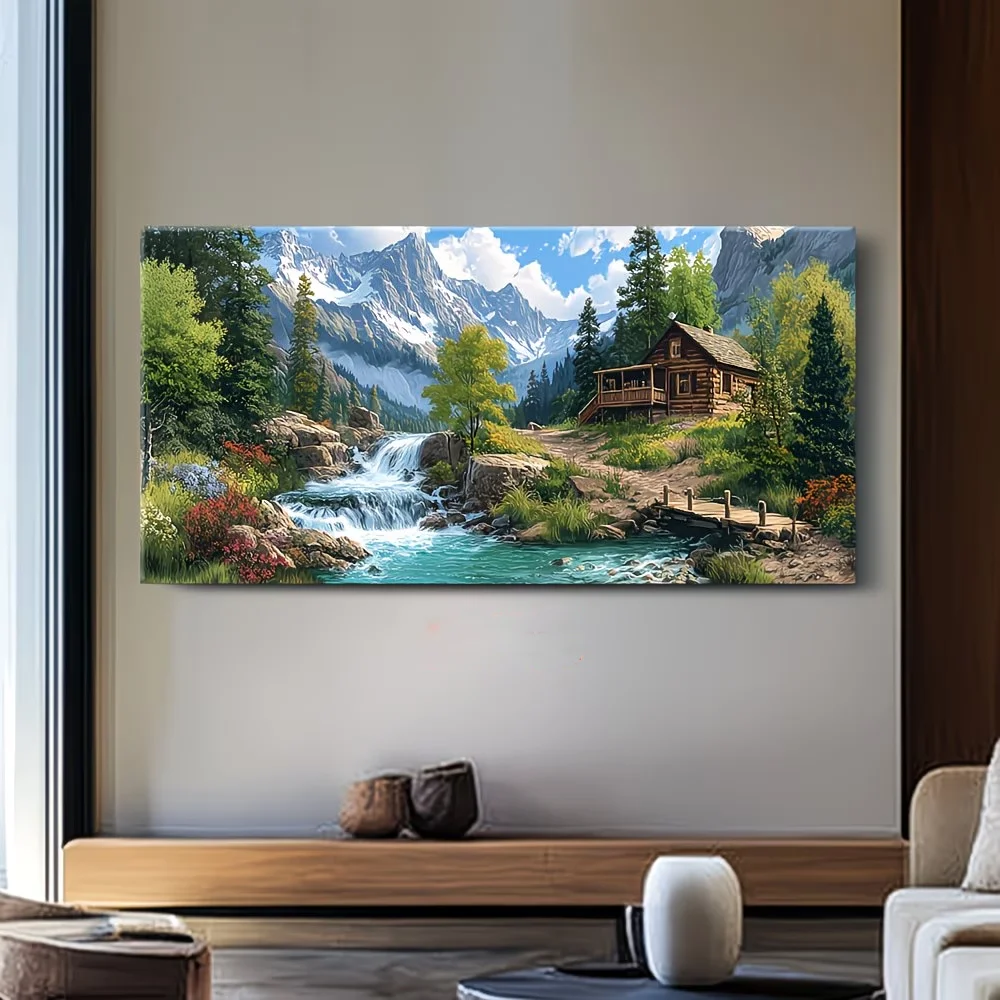 5D DIY Diamond Painting Full Diamond Mosaic Mountain Wooden Houses Streams Landscape Diamond Embroidery Kit Home Decor Craft