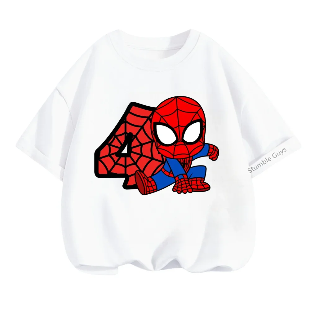 Summer 2024 Kids  3 4 5 6 7 8 Marvel Spiderman Girl Birthday Boys Short Sleeve Shirt Spiderman Birthday Teen T-shirt