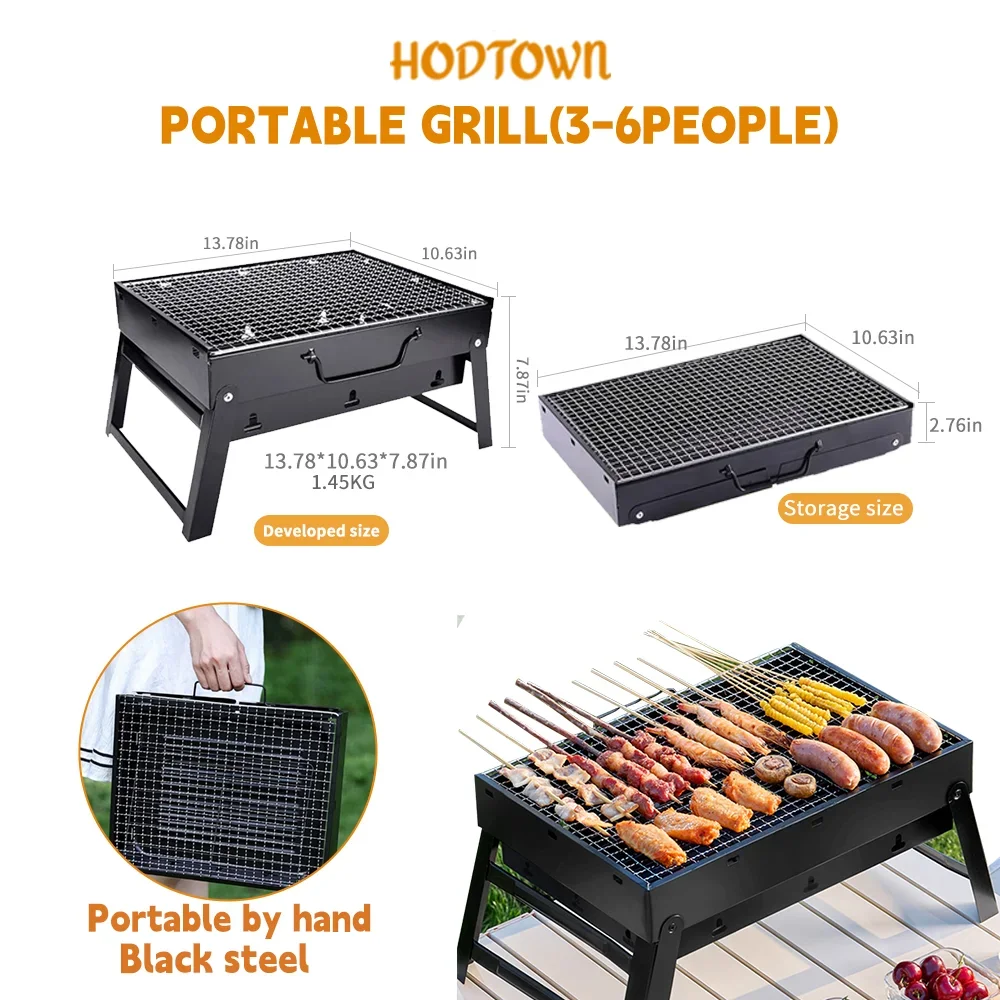 HODTOWN Portable Multi-Function Folding BBQ Grill Heating Grill Camping Grill Grill Net Wood Fire Grill