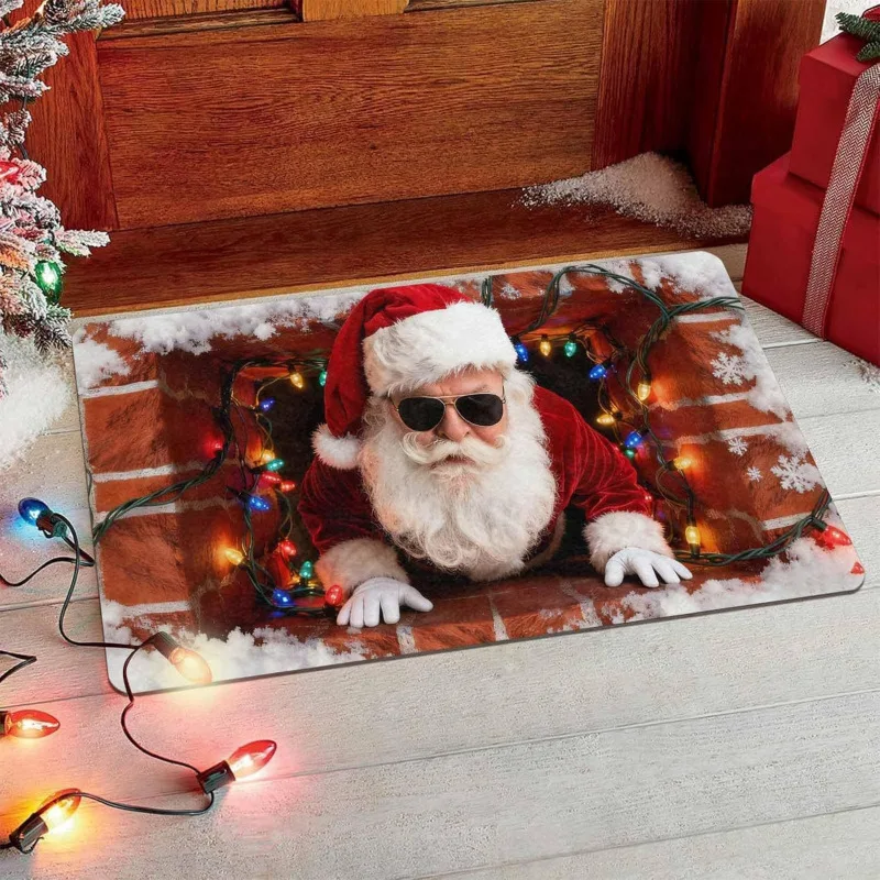 2D Illusion Door Mat Rectangular Small Rug Santa Chimney Area Rugs Entrance Doorway Kitchen Floor Mat