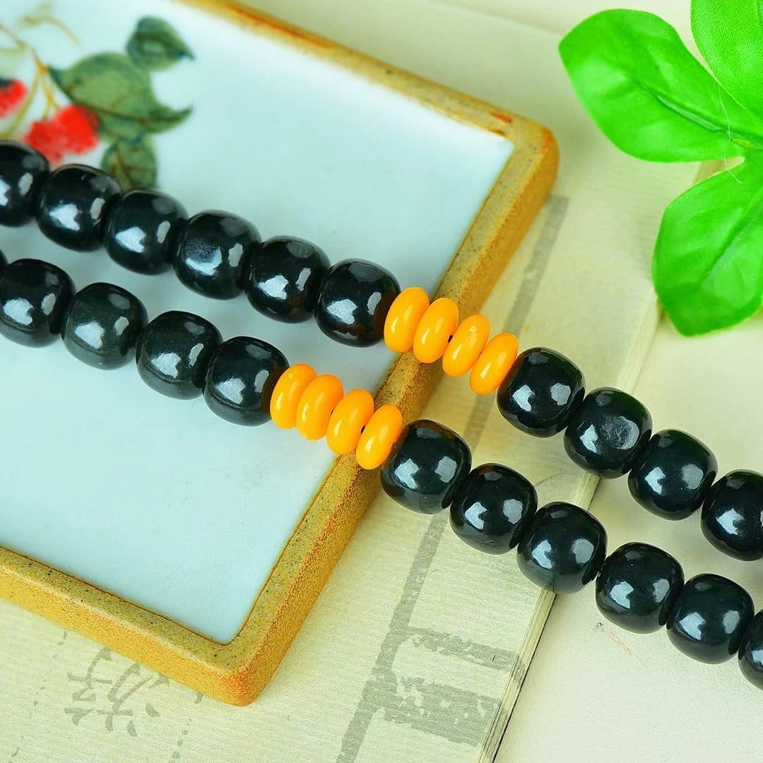 108 Buddha beads Green He tian jade necklace