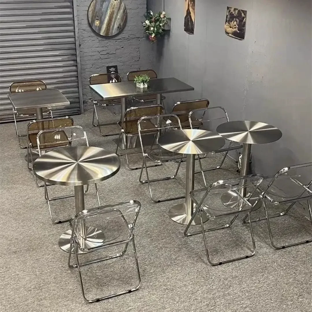 Round Solid Stainless Steel Table Minimalist Milk Tea Coffee Table Negotiation Tables Industrial Style Dining Room Furniture