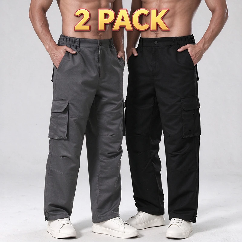 Men's Twill Cargo Pants Regular Fit Casual Work Outdoor Trousers Multi Pockets Adjustable Cuffs Elastic Waist for Daily Hiking