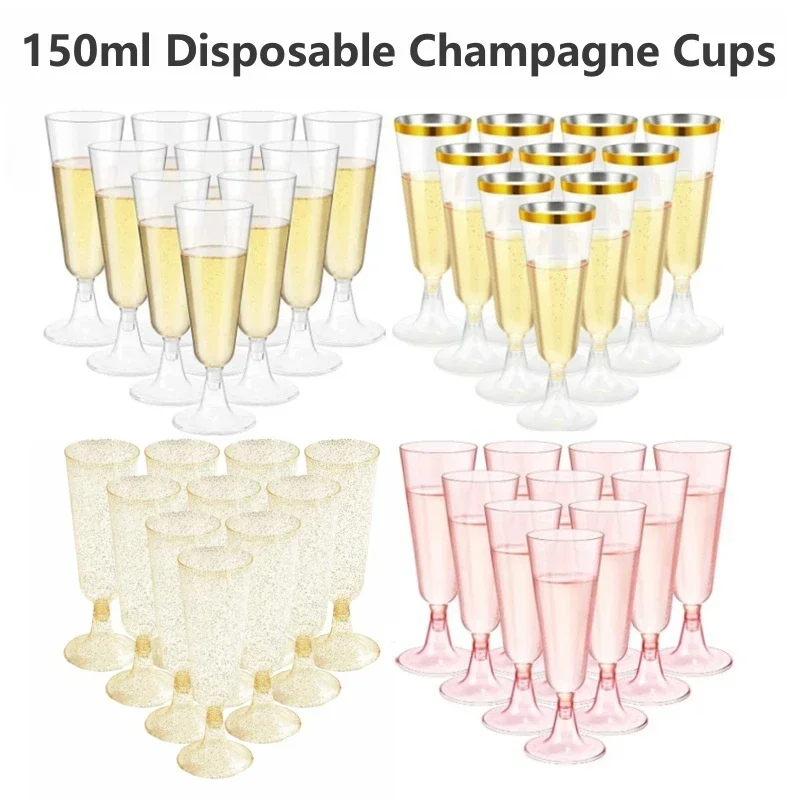 50pcs Champagne Flutes Cups Disposable Plastic Wine Glasses Clear Toasting Glasses Cocktail Cups for Bar Weddings Party