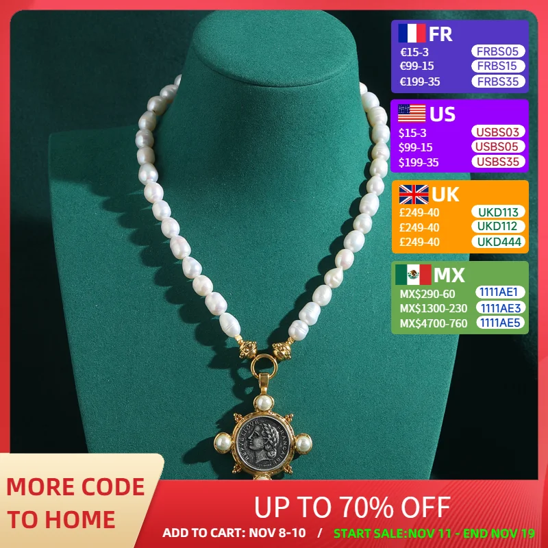 

Антикварная красота, портретная монета, кулон, жемчужное ожерелье для женщин, колье, винтажные украшения, золотой цвет, аксессуары в стиле ретро, классические