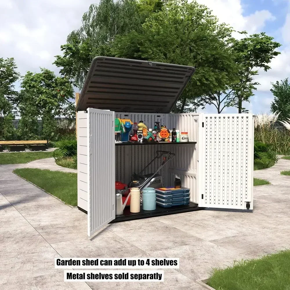 Spacious 38 Cubic Foot Outdoor Storage Shed with Customizable Lockable Shelves - White