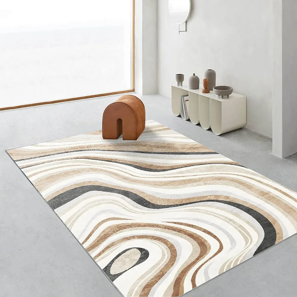 

Artistic Abstract Area Rug.Cream and Brown,4x6 Feet,Suitable for Bedroom,Living Room,Apartment,Machine Washable Non-Slip Soft Mo