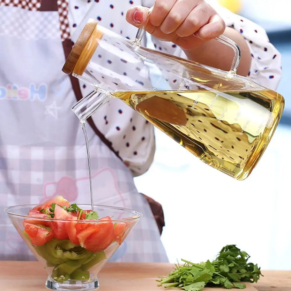 Durable Food-grade Oil Dispenser Bottle Leak-Proof 900/1000ML Glass Oil Pot Large Capacity Seasoning Bottle Household