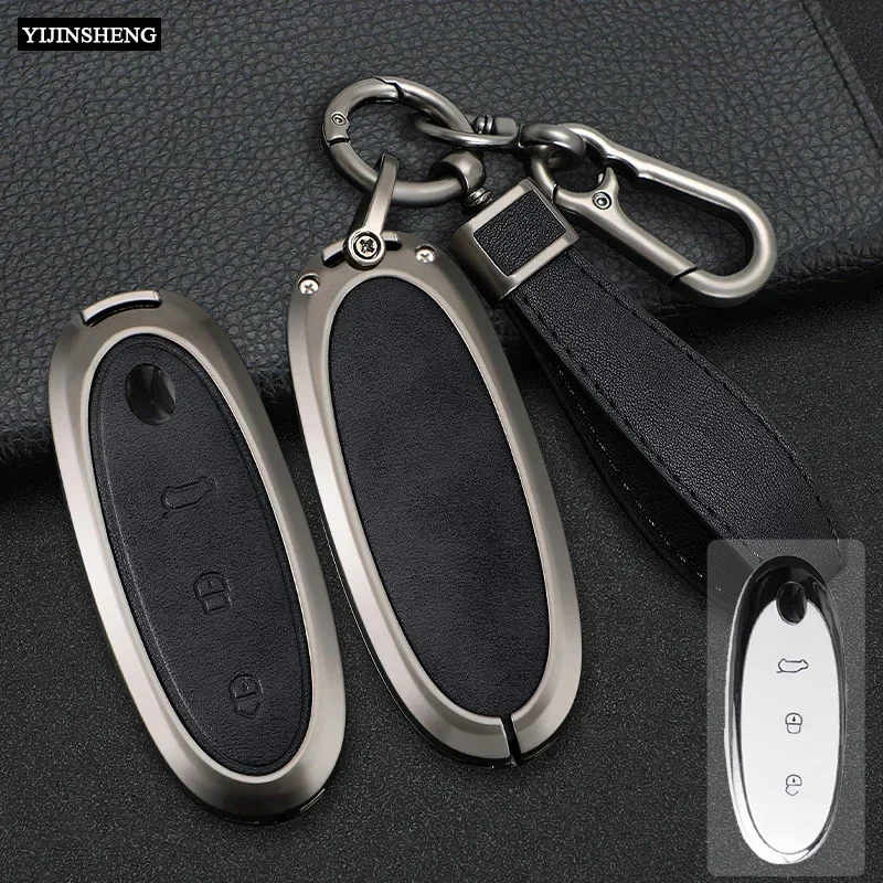 3 Buttons Zinc Alloy + Leather Car Key Case Cover Shell Skin Holder For 2024 Dongfeng NAMMI 01 new Energy Remote Key Protection