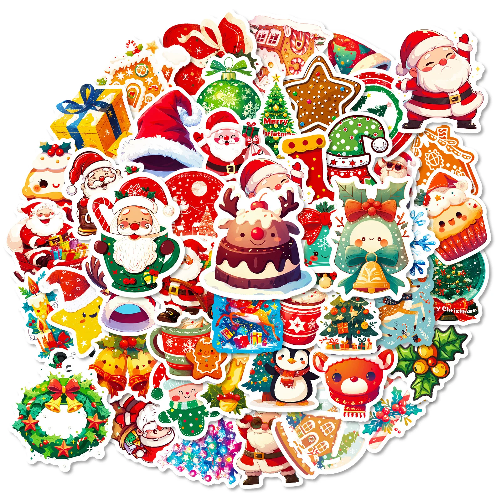 Bview Art 50pcs Christmas Stickers Cartoon Santa Hat & Reindeer Waterproof DIY Decals for Luggage Laptop Scrapbook
