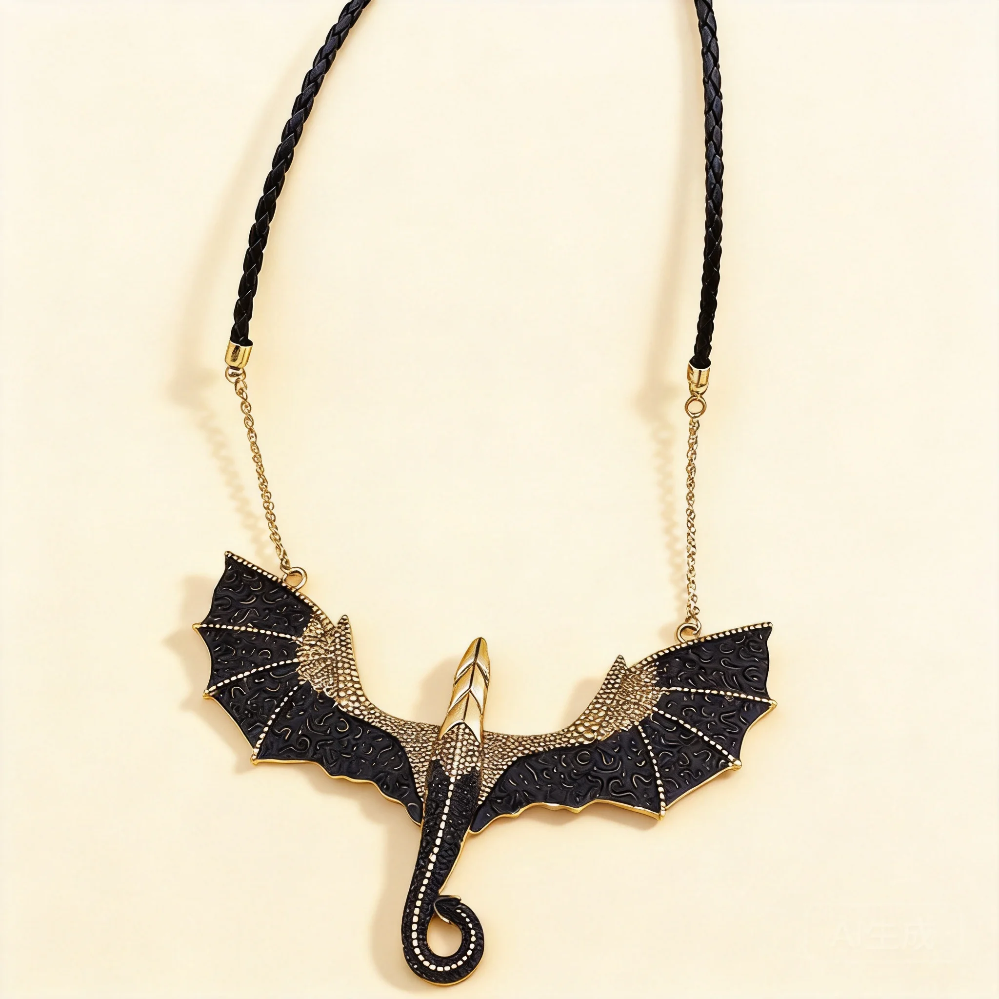 Chinese Style Antique Gold Alloy Flying Dragon Pendant Necklace Black Braided Leather Cord Gothic Punk Rock Lucky Fortune Amulet