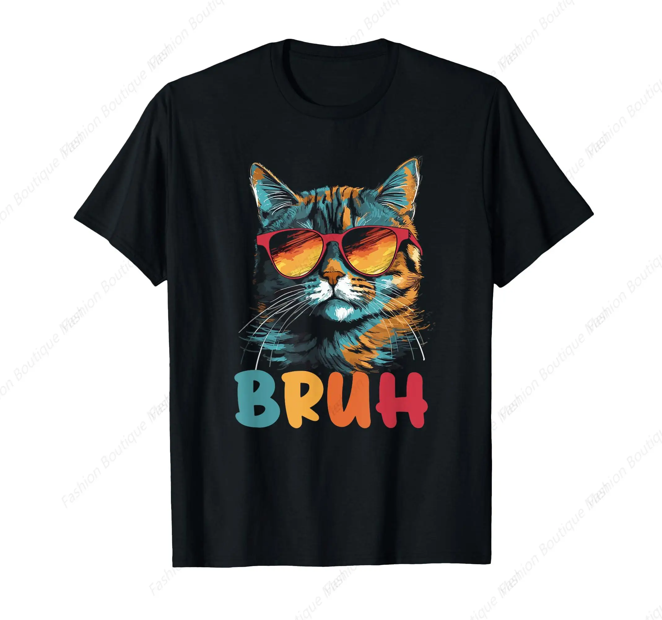 

Funny Meme saying Bruh with Cat Greetings Teens Men T-Shirt Cotton shirt Street-wear Graphic Tees