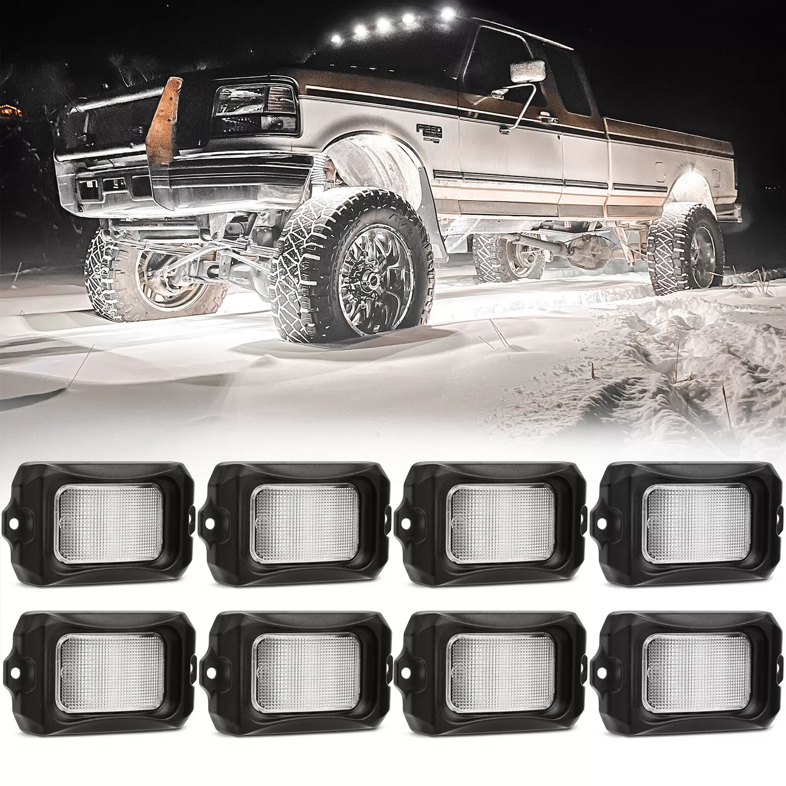 Lumières de roche LED blanches incurvées MICTUNING C2 - Lumières sous-éclairage à 8 dosettes