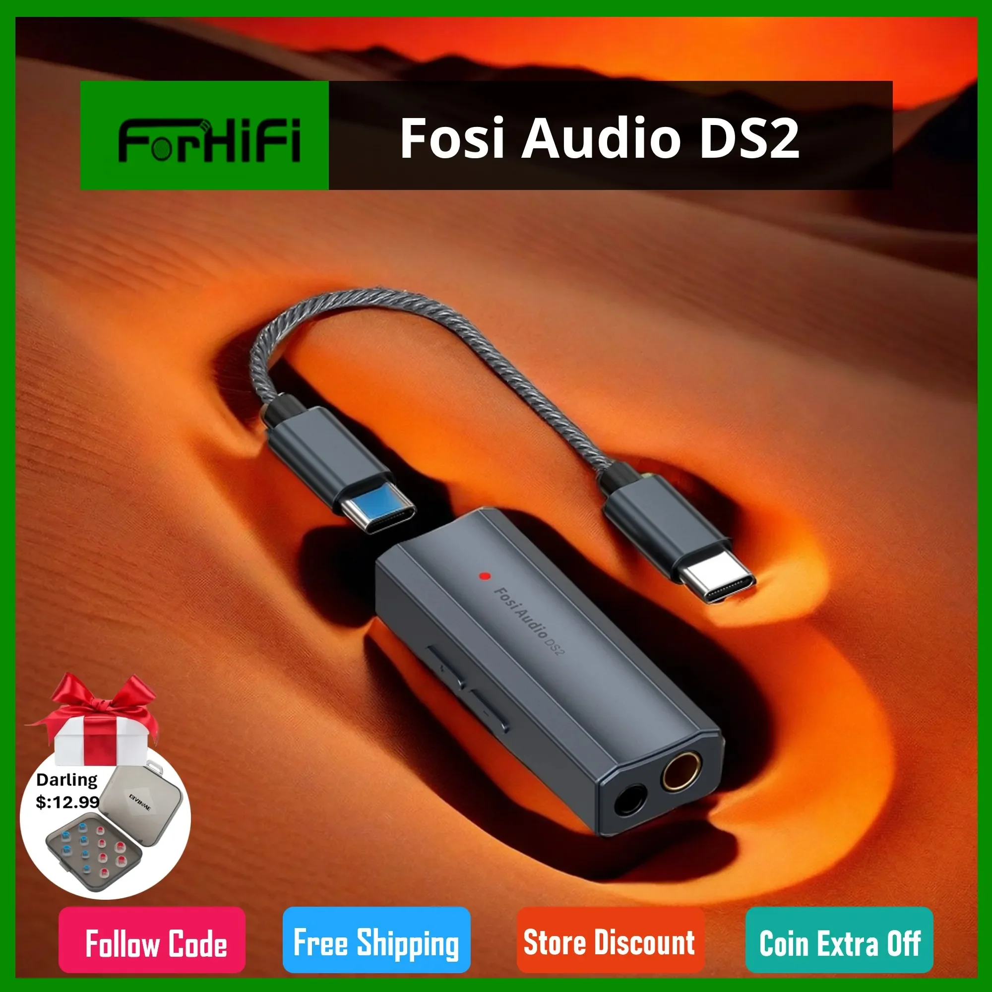 2024 New Fosi Audio DS2 Dual CS43131 Portable USB DAC & AMP Headphone Amplifier Portable Dongle DSD512 32Bit/768 Dual Outputs