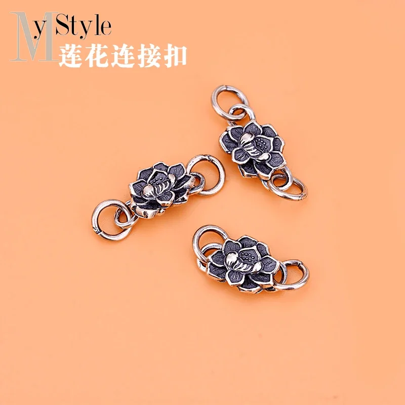 925 Sterling Silver Thai silver bracelet button accessories necklace connecting buckle lotus s button hook buckle handmade DIY m