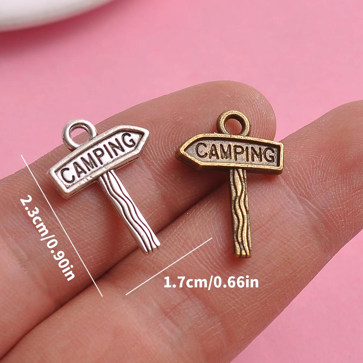 15 Camping Sign-Shaped Pendants Available in Two Colors, Engraved with English Road Signs, Suitable for DIY Bracelets, Necklaces, Earrings, Outdoor-Style Handmade Beaded Jewelry Accessories - view 3