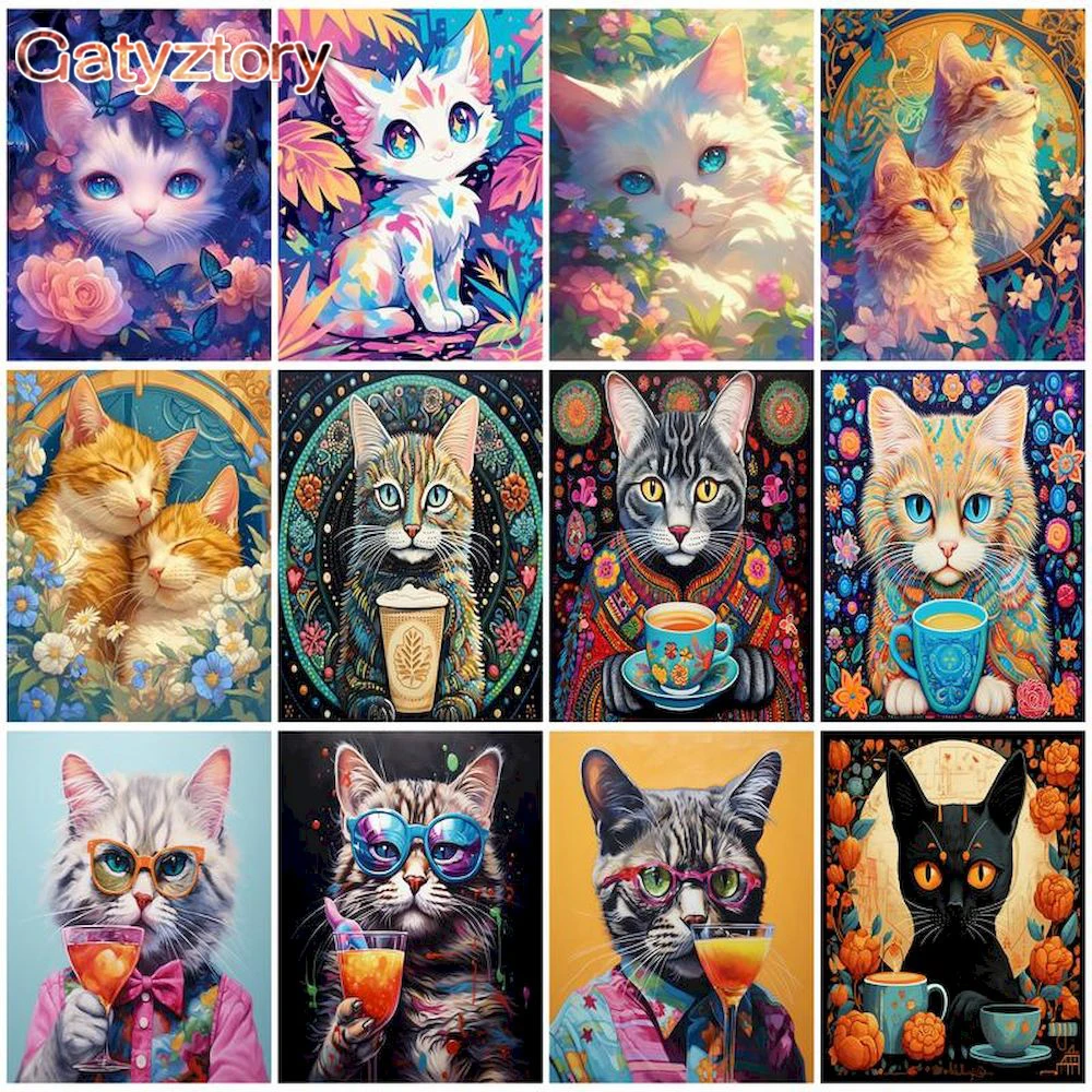 

CHENISTORY Painting By Number For Adults Kits DIY HandPainted Animal Cat Oil Painting Acrylic Paint Drawing By Number Home Decor