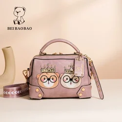 Beibaobao Small Square Bags Couple Bear Women's Handheld Texture Casual Fashion Shoulder Bag Crossbody Bags Boston Bag New 2024