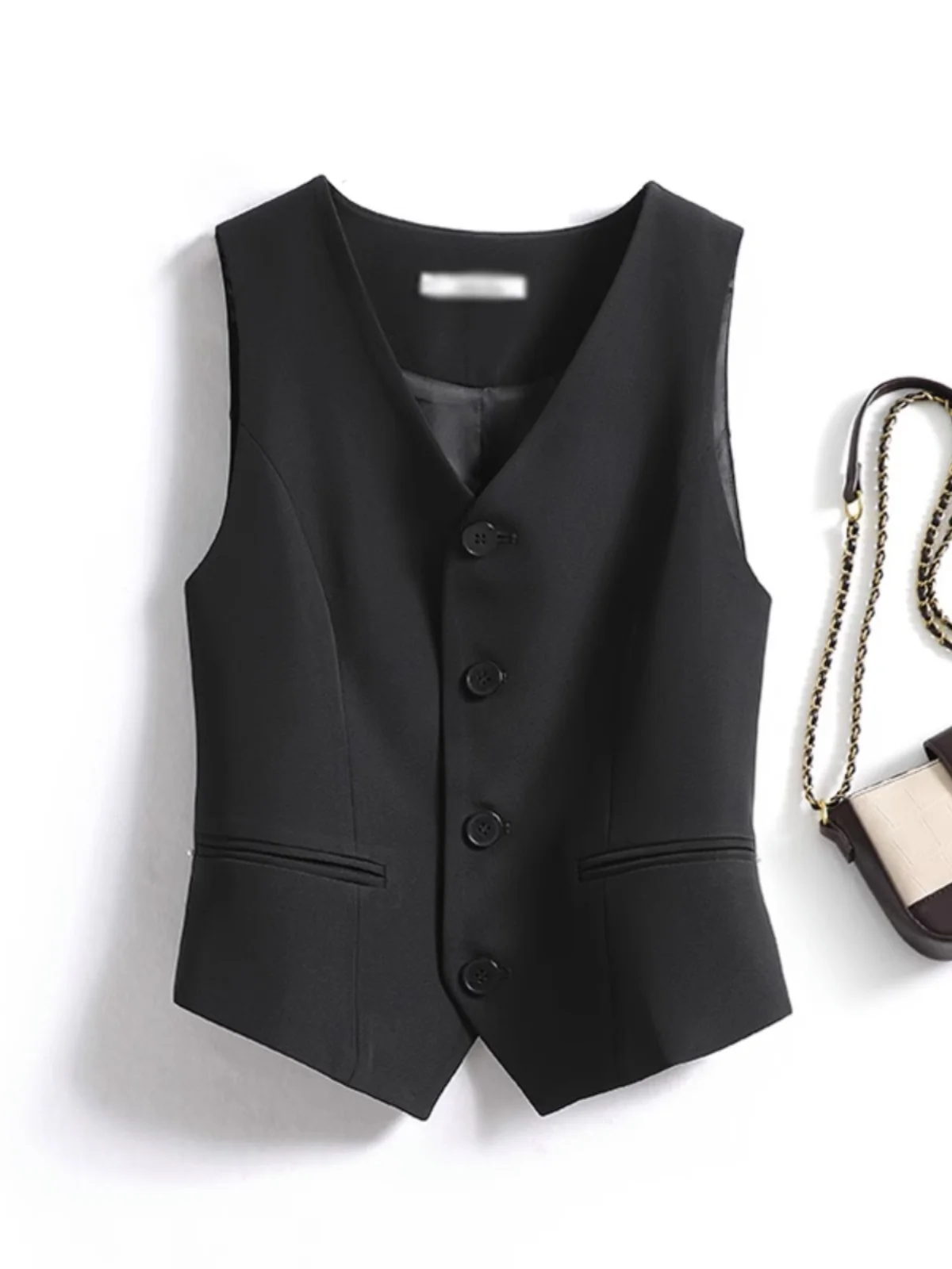 High-End Women's Suit Vest Summer Thin Shoulder-Reducing Sleeveless V-Neck Top Outerwear Fashionable Commute Style Shortened ...