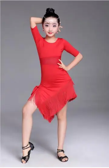 Zapire filles robe de danse latine frange vêtements de danse latine enfants compétition Salsa Costume noir rouge enfant salle de bal robes de Tango