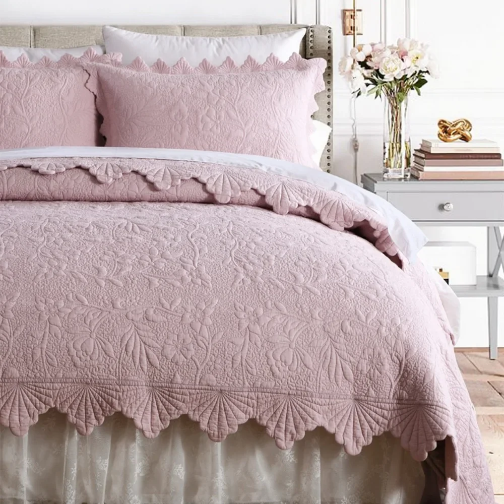French Cotton Quilt Set 3 Pieces Bedspread on the Bed Linen Embroidered Coverlet Queen Size Quilting Bed Cover Blanket for Bed