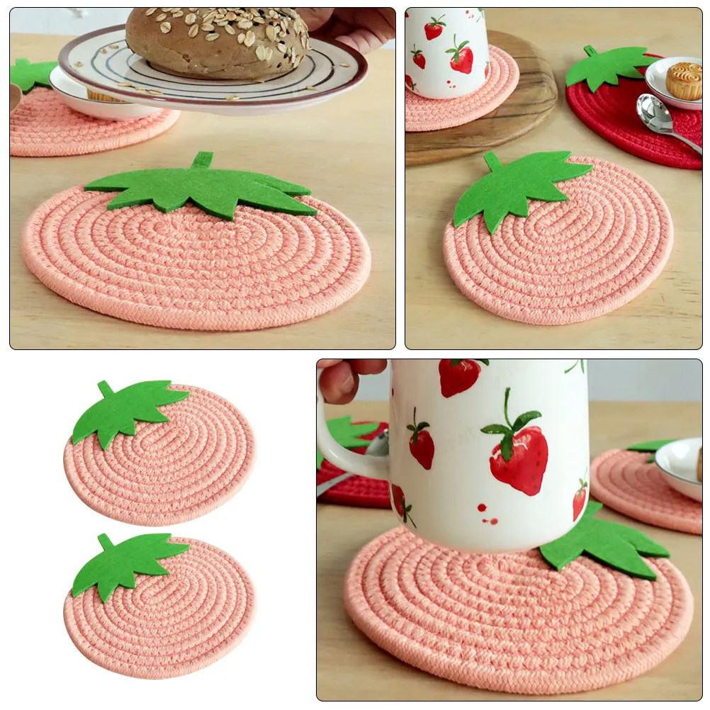 2 قطعة حبل القطن المنسوجة تحديد الموقع الفراولة شكل الزخرفية مكان حصيرة العزل الحراري كوستر لطاولة الطعام وسادة المطبخ #5