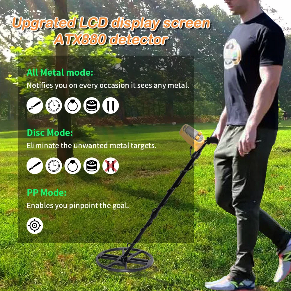 ATX880 Underground Metal Detector Professional High Sensitivity Adjustable Gold Detector Treasure Hunter Waterproof Search Coil