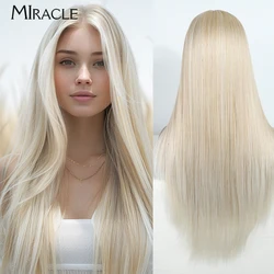 MIRACLE-peluca sintética con malla frontal para mujer, pelo liso de fibra resistente al calor, pelo falso Rubio, 30 pulgadas, Cosplay