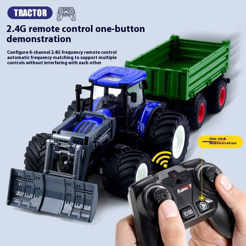 2024 Electric Remote Control Farmer'S Engineering Vehicle Large Alloy Tractor Harvester Fertilizer Transport Toy Children'S Gift