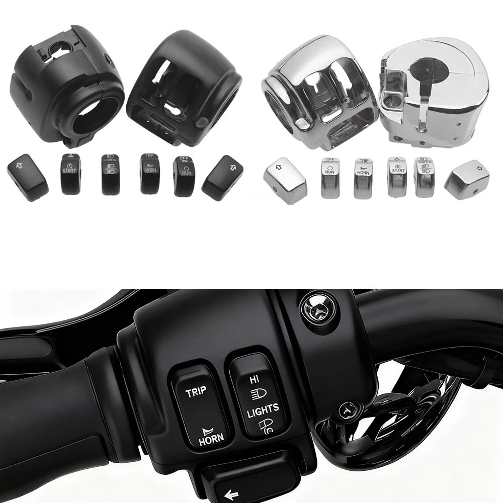 1 Set Handlebar Control Switch Housings Cover Button Caps Chrome Or Black Color Fit For Harley More Durable High Quality Housing