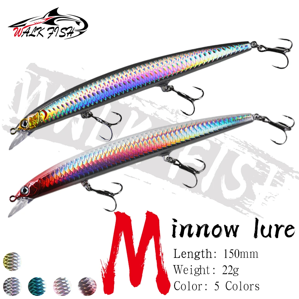 WALK FISH 1 Stück 150mm 22g Testar Big Minnow Angelköder Schwimmende Wobbler Künstlicher Harter Köder Plastikfisch für Karpfen, Forelle, Seebarsch