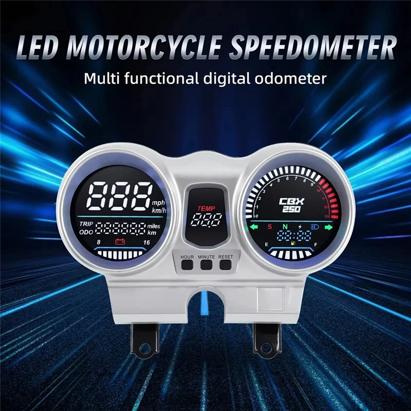 AASS-Tacho مقياس سرعة الدوران 12 فولت LCD لوحة القيادة العالمي للدراجات النارية عداد السرعة لهوندا CBX250 CBF250 الإعصار 2001-2008 #4