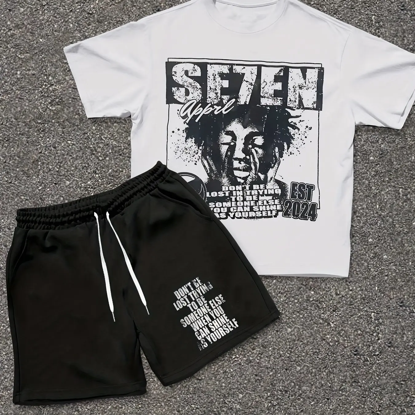 

Summer New Hip Hop Y2K Se7en Creative Printing Street Fashion Casual Summer Clothing Men and Women Loose Casual Suit