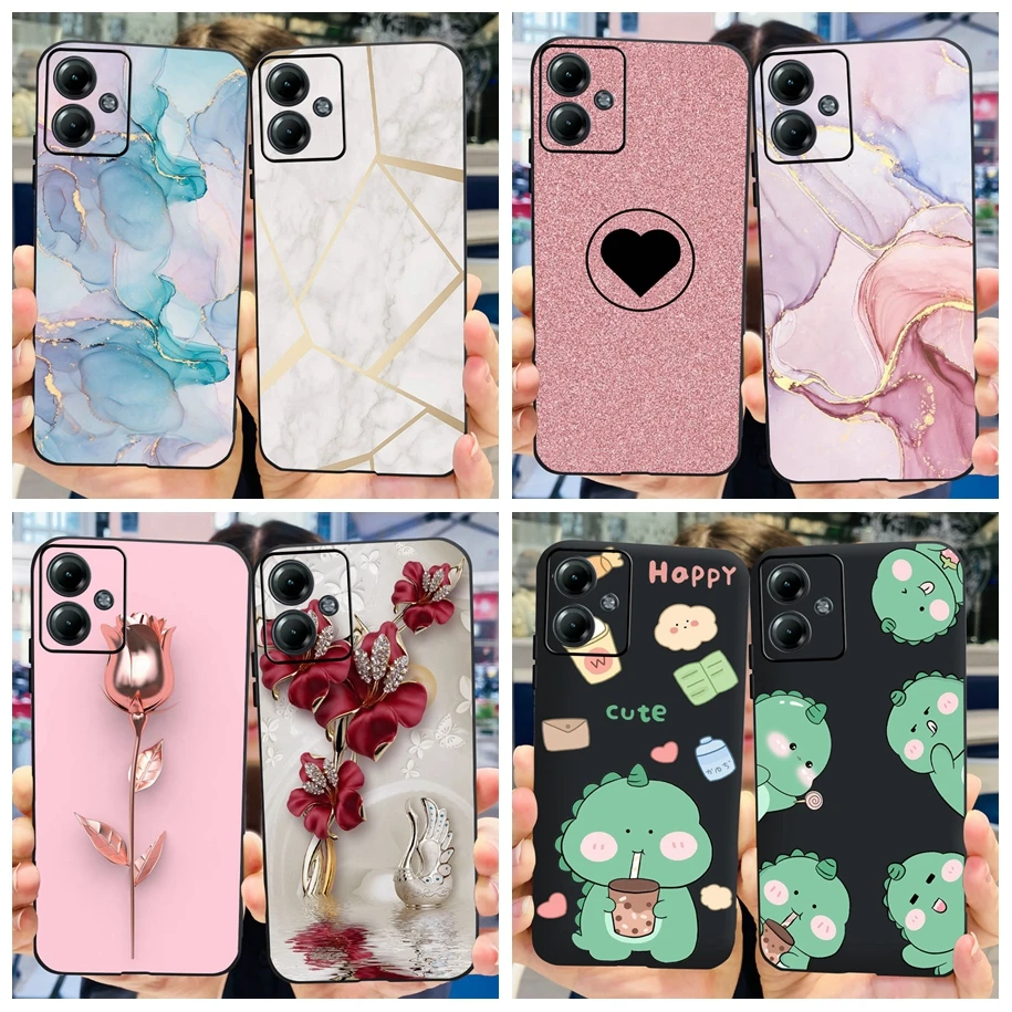 For Moto G14 2023 Case Fashion Marble Soft Black Silicone Cover For Motorola Moto G14 G13 G23 G53 G73 Phone Case MotoG14 Bumper