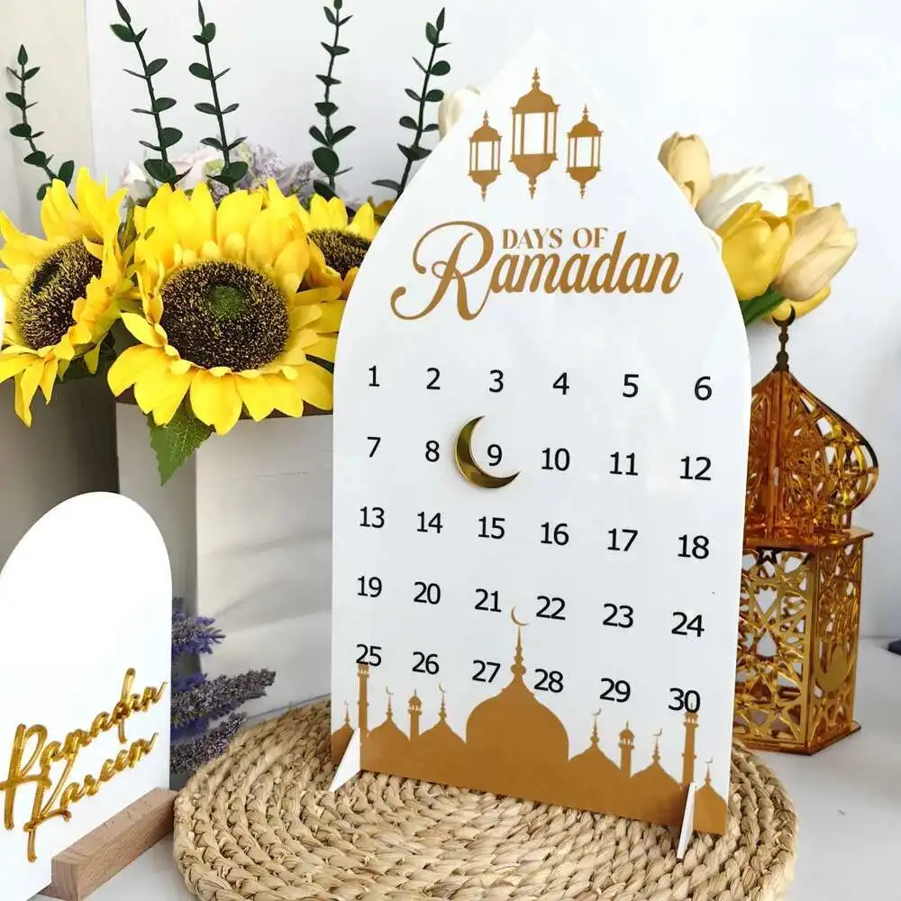 ديكورات رمضان من الأكريليك للمنزل، ديكور طاولة عيد مبارك، تقويم العد التنازلي لمدة 30 يومًا